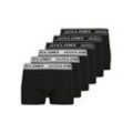 Trunk JACK & JONES "JACCRISP im 6er Pack mit Logobund und Stretchkomfort", Herren, Gr. L, 6 Stk., schwarz-weiß (6x schwarz, wh), Jersey, Obermaterial: 95% Baumwolle, 5% Elasthan, unifarben mit Farbeinsatz, körpernah, Unterhosen, unifarben mit Farbeinsatz, modisch, eng anliegend, Baumwollmischung