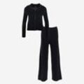 2-teiliges schwarzes geripptes Set aus Strickjacke und Hose