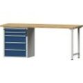 ANKE Werkbank, Gestellbauweise Serie V, 5 Schubladen, Breite 2000 mm, Buche massiv, Vollauszug, NFC-Schloss