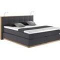 Boxspringbett HOME AFFAIRE "Vinton", grau (anthrazit), B:180cm L:213cm, Komplettbetten, Boxspringbett, aus Eiche, mit LED-Beleuchtung, verschiedene Härtegrade (auch H4)