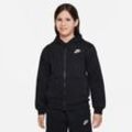 Kapuzensweatjacke NIKE SPORTSWEAR "Nike Sportswear Club Fleece Big Kids' Full-Zip Hoodie", Mädchen, Gr. XS (116/122), schwarz-weiß (schwarz, weiß), Sweatware, Obermaterial: 80% Baumwolle, 20% Polyester, Rippbündchen, Sweatjacken, mit Kapuze, aus Sweatware-Material, mit Reißverschluss