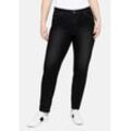 Große Größen: Slim Jeans mit vorverlegter Teilungsnaht, black Denim, Gr.42