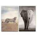 Sinus Art Leinwandbild 2 Bilder je 60x90cm Gepard Leopard Elefant Wildnis Afrika Natur Tiere