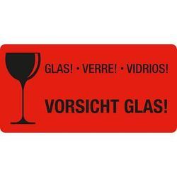 250 EICHNER Warnetiketten rot »Vorsicht Glas!« 100,0 x 50,0 mm