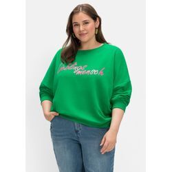 Große Größen: Sweatshirt mit Neon-Frontprint, reine Baumwolle, grün, Gr.42