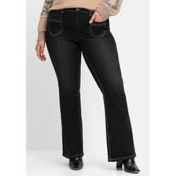 Große Größen: Bootcut-Jeans in High-Heel-Länge, mit Kontrastnähten, black Denim, Gr.54