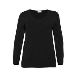 Große Größen: Pullover mit V-Ausschnitt und sheego-Applikation, schwarz, Gr.44/46