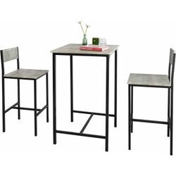 OGT27-HG 3-teilig Bartisch mit Stühlen Esstisch Stehtisch Bistrotisch mit 2 Barhocker Sitzgruppe grau - Sobuy