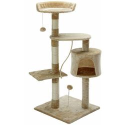 Cadoca - Katzenbaum 112 cm 3 Aussichtplattformen 1 Katzenhöhle 2 Spielbälle 1 Spielseil Kratzbaum Katzenkratzbaum Katzenmöbel beige