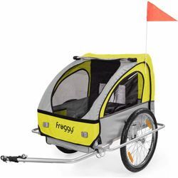 Kinder Fahrradanhänger mit Federung + 5-Punkt Sicherheitsgurt Radschutz Anhänger für 1 bis 2 Kinder diverse Farben - Sunny - Froggy