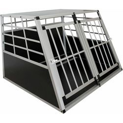 Juskys - Alu Hundetransportbox – Auto Hundebox robust & pflegeleicht, Gittertür verschließbar, Aluminium Transportbox für Hunde - Größe xl - 96×91×70