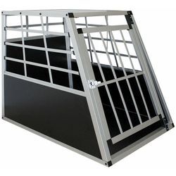 Juskys - Alu Hundetransportbox – Auto Hundebox robust & pflegeleicht, Gittertür verschließbar, Aluminium Transportbox für Hunde - Größe l - 91×65×69