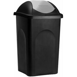 Stefanplast - Mülleimer mit Schwingdeckel 60L Abfalleimer Geruchsarm Küche Bad Biomüll Gelber Sack Kunststoff Mülltrennung schwarz/silber