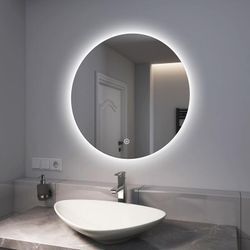 Badspiegel mit Beleuchtung Rund Rahmenloser led Badezimmerspiegel ф70cm (Kaltweißes Licht, Touch-Schalter) - Emke