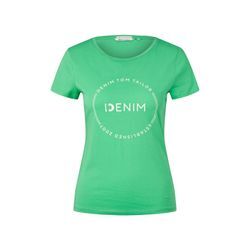 TOM TAILOR DENIM Damen T-Shirt mit Logo Print, grün, Logo Print, Gr. XS