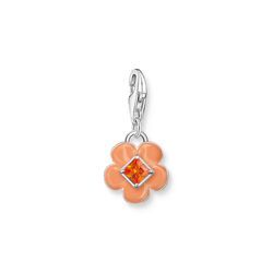 Charm-Anhänger Blume mit orangenem Stein Silber
