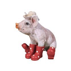 colourliving Tierfigur Deko Schwein Erich mit Hut und Stiefel in rot Schweine Figuren Garten