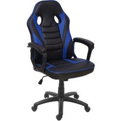 HHG - neuwertig] Bürostuhl 063, Schreibtischstuhl Drehstuhl Racing-Chair Gaming-Chair, Kunstleder schwarz/blau - blue
