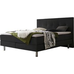 Boxspringbett HASENA "Fleur" Komplettbetten Gr. Flachgewebe Massivholz Matratze H3, mit Topper Superio, Liegekomfort soft, Liegefläche B/L: 140 cm x 200 cm, H3, Tonnentaschen-Federkernmatratze, schwarz (anthrazit, metall chrom) Boxspringbett Boxspringbetten ohne Bettkasten