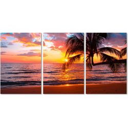 Acrylglasbild QUEENCE "Paradise Beach 3-teilig" Bilder Gr. B/H: 120 cm x 60 cm, Acrylglasbild Strand Querformat, 1 St., pink Acrylglasbilder