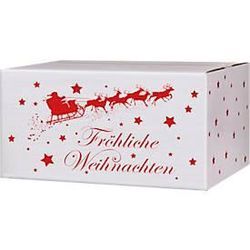 Versandkartons, mit Motiv „Weihnachtsschlitten“, bis 30 kg, Außenmaße 306 x 221 x 150 mm, Feinwellpappe, weiß-braun, 20 Stück