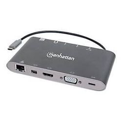 Manhattan USB-C Dock/Hub with Card Reader, Ports (x8): USB-C to HDMI, Audio 3.5mm, Ethernet, Mini DisplayPort, USB-A (x3) and USB-C, With Power Delivery (60W) to USB-C Port (Note add USB-C wall charger and USB-C cable needed), All Ports can be use...