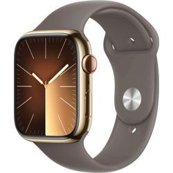 Apple Watch Series 9 GPS + Cellular Stainless Steel 45mm M/L Smartwatch (4,5 cm/1,77 Zoll, Watch OS 10), Sport Band, goldfarben