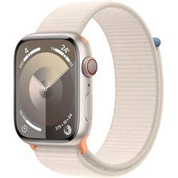 Apple Watch Series 9 GPS + Cellular 45mm Aluminium One-Size Smartwatch (4,5 cm/1,77 Zoll, Watch OS 10), Sport Loop, beige