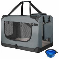 Hundetransportbox Lassie xl (grau) faltbar - 56 x 81 x 58 cm - Hundebox mit Decke, Tasche & Griffen – Stoff Autotransportbox für Hunde - Juskys