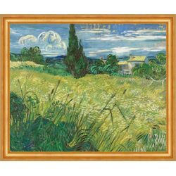 Kunstdruck Green Field Vincent van Gogh Wiese Feld Garten Gras Haus Baum B A3 034