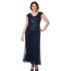Große Größen: Abendkleid mit Godetfalten und Spitze, blau, Gr.100