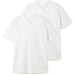 TOM TAILOR Herren Basic T-Shirt im Doppelpack mit V-Ausschnitt, weiß, Uni, Gr. L