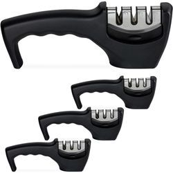 4 x Messerschleifer mit 3 Stufen, manueller Messerschärfer, für Keramik- & Stahlmesser, Grob- & Feinschliff, schwarz