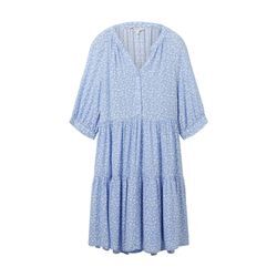 TOM TAILOR DENIM Damen Kleid mit Volants, blau, Blumenmuster, Gr. XL