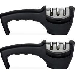 2 x Messerschleifer mit 3 Stufen, manueller Messerschärfer, für Keramik- & Stahlmesser, Grob- & Feinschliff, schwarz