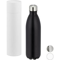 1 x Thermo Trinkflasche, doppelwandige Vakuum Isolierflasche, 1 Liter, unterwegs, Edelstahl, auslaufsicher, schwarz