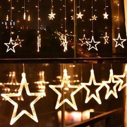 Led Vorhang mit beleuchteten Sternen 2,5Meter1Meter für Weihnachten Party Deko Schmuck Fensterdeko Schaufenster Girlande Dekoration - Warmweiß