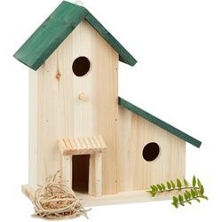 Vogelvilla aus Holz, dekorative Nisthilfe und Futterhaus, Balkon oder Garten, HxBxT: 30,5 x 26 x 12 cm, grün - Relaxdays