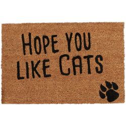 Fußmatte mit Spruch, Hope you like Cats, Katzenmotiv, Kokosfasern, Außen & Innen, Fußabtreter 40x60 cm, natur - Relaxdays