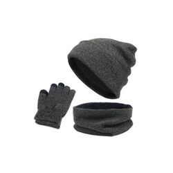 LENBEST Beanie Strickmütze Herren Damen 3 in 1 Touchscreen Handschuhe und Schal Set Warme Winter Mütze mit Fleece Innenfutter Unisex (Einheitsgröße)