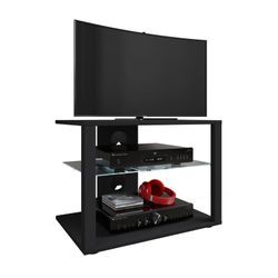 VCM Holz TV Lowboard Fernsehschrank Rack Konsole Möbel Fernsehtisch Fernseh Phono Glas Folas M (Farbe: Schwarz)