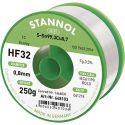 Stannol - HF32 3,5% 0,8MM SN99CU0,7 cd 250G Lötzinn, bleifrei bleifrei Sn99,3Cu0,7 ROL0 250 g 0.8 mm