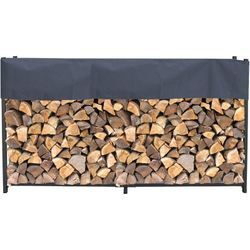 Quick Star - Metall Kaminholzregal Anthrazit 200 x 25 x 115 cm Garten Kaminholzunterstand 0,8 m³ / 1 ,3 srm Stapelhilfe mit Schutzhülle Grau