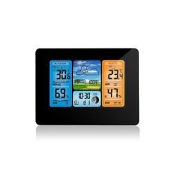 BlingBin Farbdisplay Digitale Wecker Thermometer Innen-Außensensor Uhr Funkwetterstation (Mit Außensensor