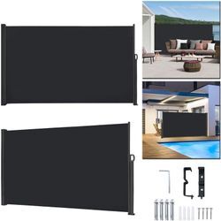 Seitenmarkise Ausziehbar 200 x 300 cm Sonnenschutz für Balkon Terrasse Garten Camping, Polyester Sichtschutz Windschutz Markise, Anthrazit - Aufun