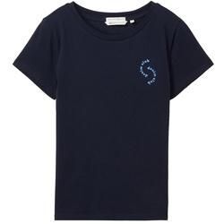 TOM TAILOR DENIM Damen Basic T-Shirt mit Bio-Baumwolle, blau, Textprint, Gr. L