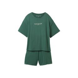 TOM TAILOR Damen Pyjama mit Logo-Print, grün, Uni, Gr. S/36