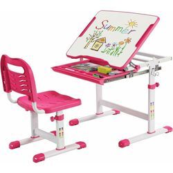 Kinderschreibtisch höhenverstellbar mit Stuhl, mit neigbarer beschreibbare Tischplatte & Schublade,Schülerschreibtisch Rosa - Costway