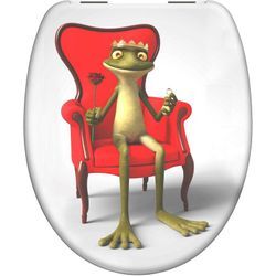Wc Sitz frog king, Duroplast Toilettendeckel mit Absenkautomatik Motiv, Klobrille, Klodeckel, Toilettensitz - Motiv