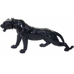 HHG - neuwertig] Deko Figur Panther 59cm, Polyresin Skulptur Leopard, In-/Outdoor schwarz hochglanz mit Halsband - black
